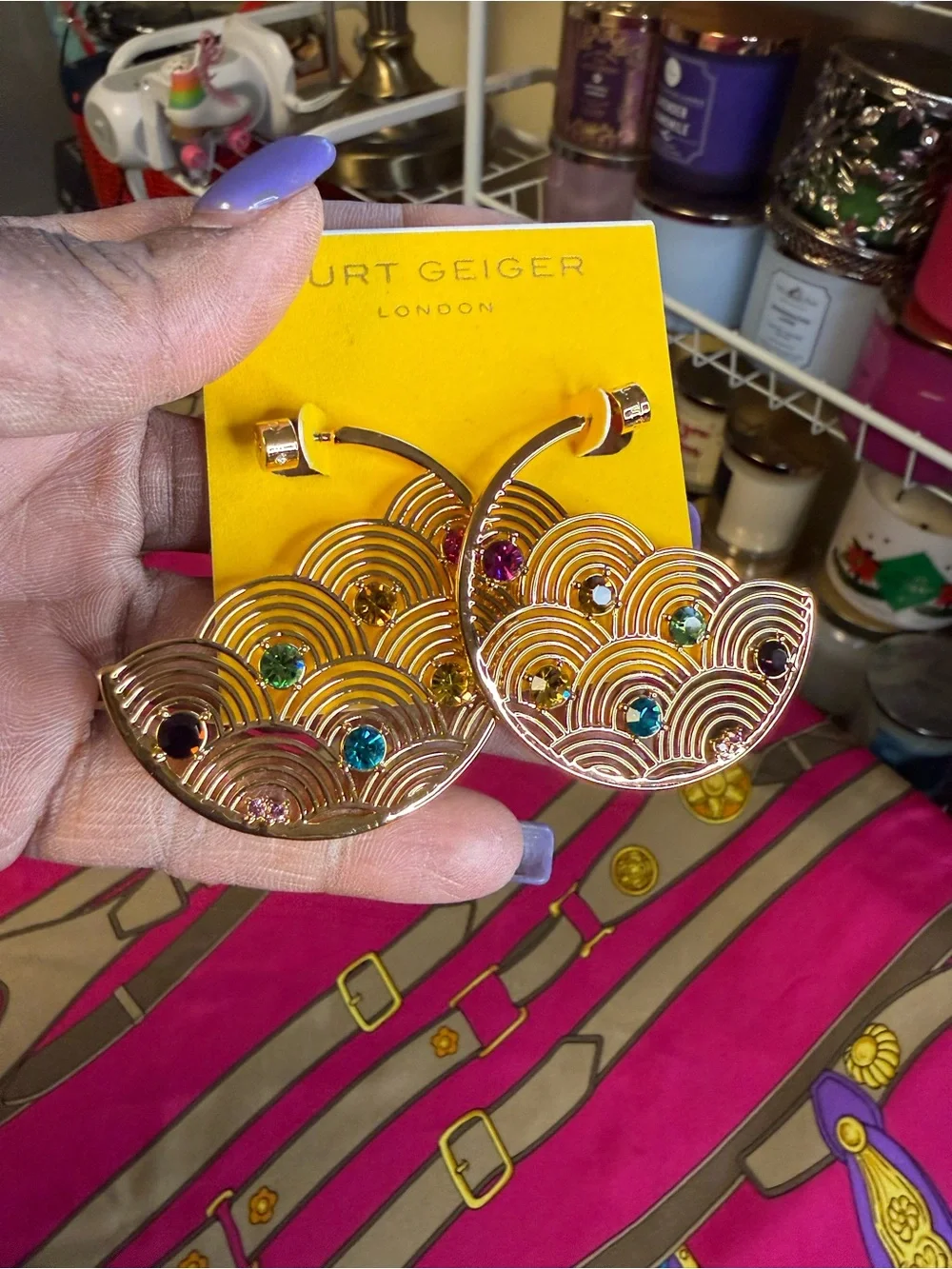 Kurt Geiger London Rainbow Crystal Statement Hoop Earrings – NWT – Dust Bag Incl